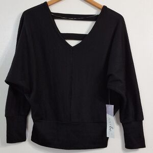 Women's  Black V Neck Dolman Long Sleeve Top, Size Medium, New With Tag